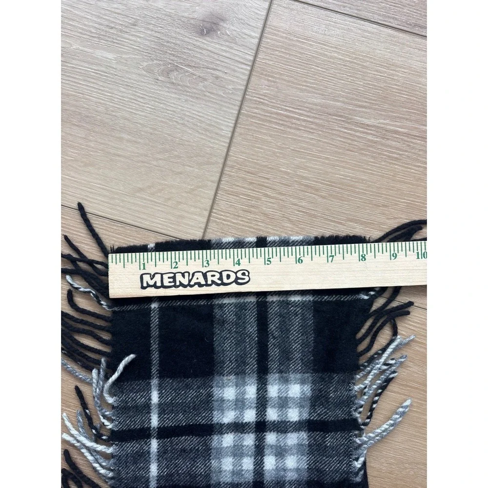Plaid Fringed Scarf Black White Grey Checkered Winter Neck 100% cashmere‎ unisex